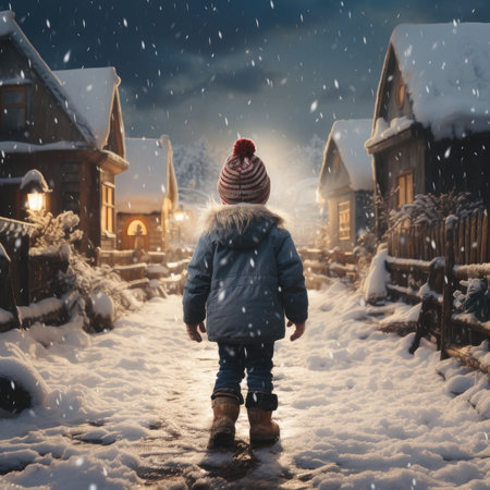 Child outdoors in winterの素材