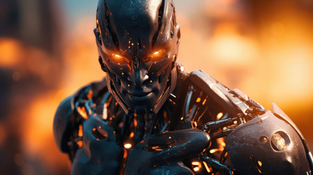 Robot superhero in motionの素材