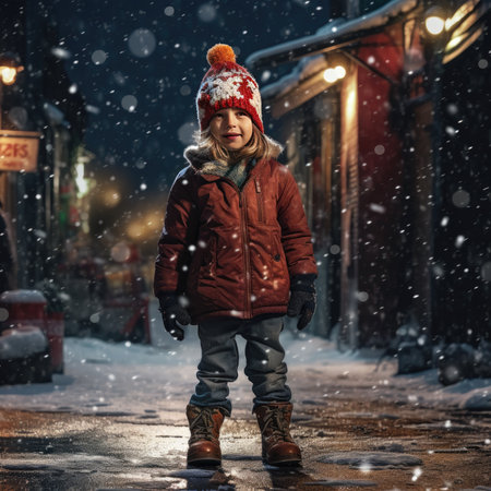 Child outdoors in winterの素材