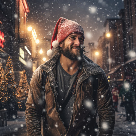 Man on the street in winterの素材
