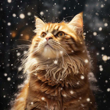 Domestic cat outside in winterの素材