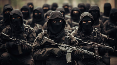 A group of terrorists with weaponsの素材