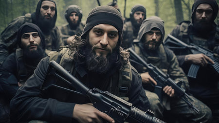 A group of terrorists with weaponsの素材