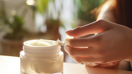 Young beautiful woman with creamの素材