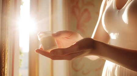 Young woman applying creamの素材