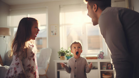 Adult man yelling at childの素材