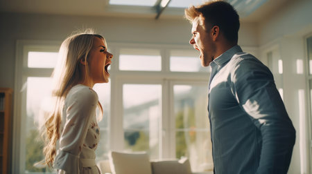 Young man and woman arguing with each otherの素材