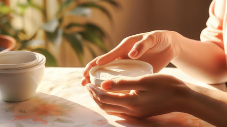 Young woman applying creamの素材