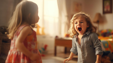 Two children screaming and swearing at each otherの素材