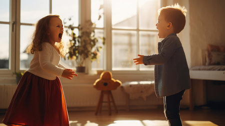 Two children screaming and swearing at each otherの素材