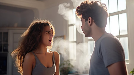 Young man and woman arguing with each otherの素材