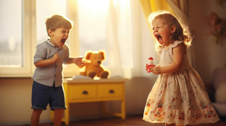 Two children screaming and swearing at each otherの素材