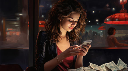 Young woman at computer earning remotelyの素材