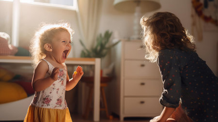 Two children screaming and swearing at each otherの素材