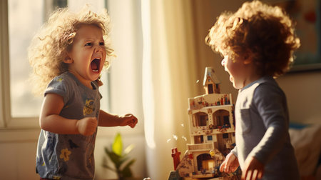Two children screaming and swearing at each otherの素材