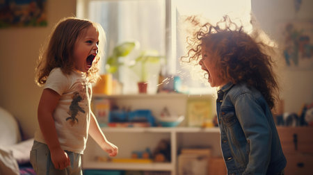 Two children screaming and swearing at each otherの素材
