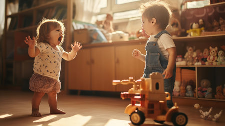 Two children screaming and swearing at each otherの素材