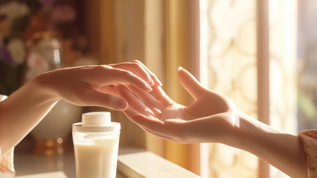 Young woman applying creamの素材