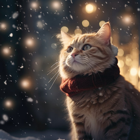 Domestic cat outside in winterの素材