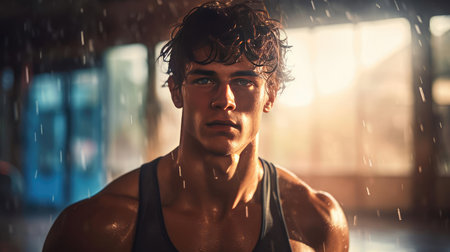 Beautiful young man doing sportsの素材