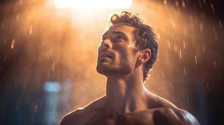 Beautiful young man doing sportsの素材