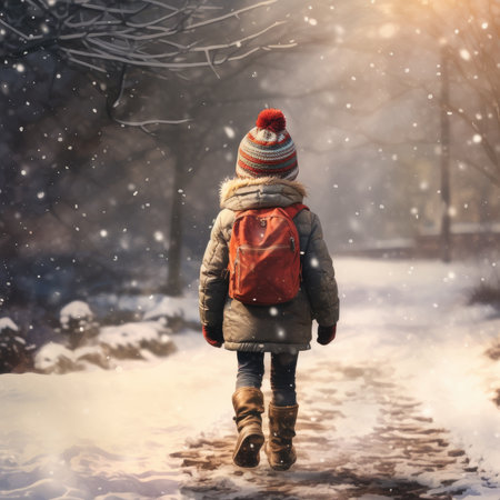 Child outdoors in winterの素材