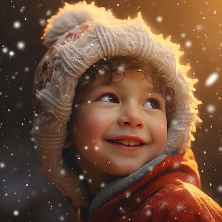 Child outdoors in winterの素材