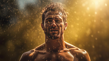 Beautiful young man doing sportsの素材