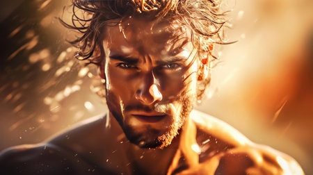 Beautiful young man doing sportsの素材