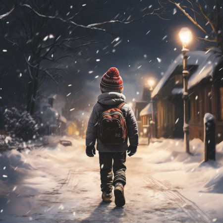 Child outdoors in winterの素材