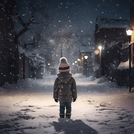 Child outdoors in winterの素材
