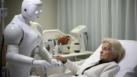 Robot caring for patient in hospitalの素材