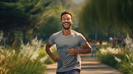 Man doing sports in the parkの素材