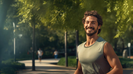 Man doing sports in the parkの素材