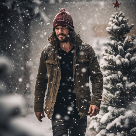 Man on the street in winterの素材