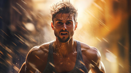 Beautiful young man doing sportsの素材