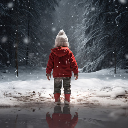 Child outdoors in winterの素材