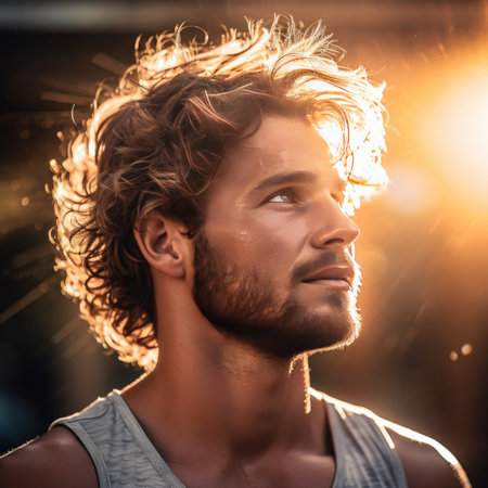 Beautiful young man doing sportsの素材