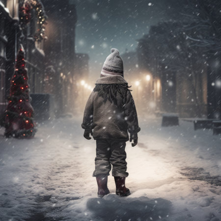 Child outdoors in winterの素材
