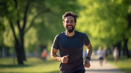 Man doing sports in the parkの素材