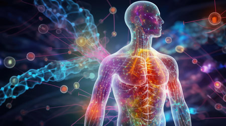 Figure of a man consisting of medical elementsの素材