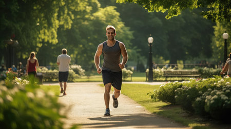 Man doing sports in the parkの素材