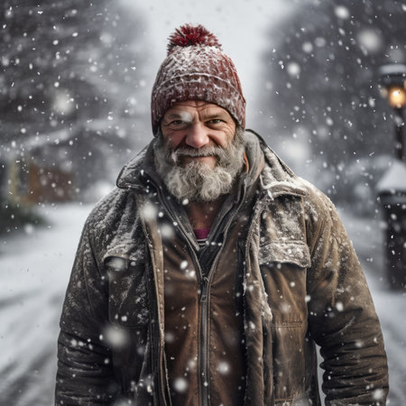 Man on the street in winterの素材