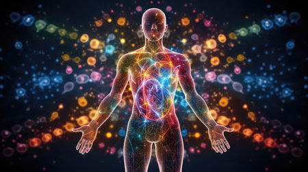 Figure of a man consisting of medical elementsの素材