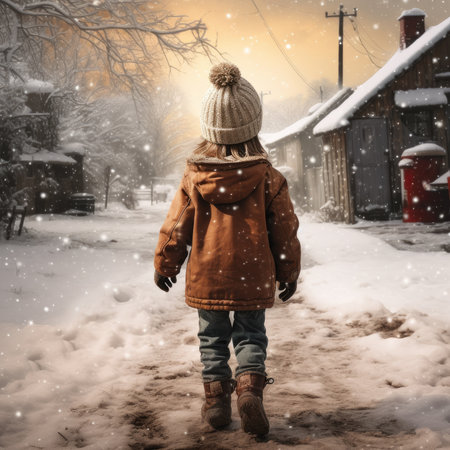 Child outdoors in winterの素材