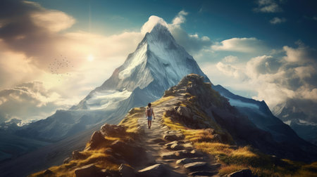 A high mountain with a path leading to the topの素材