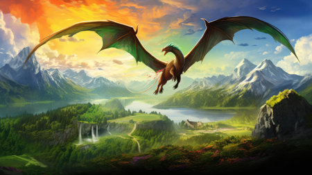 Fantasy dragon in a beautiful landscapeの素材