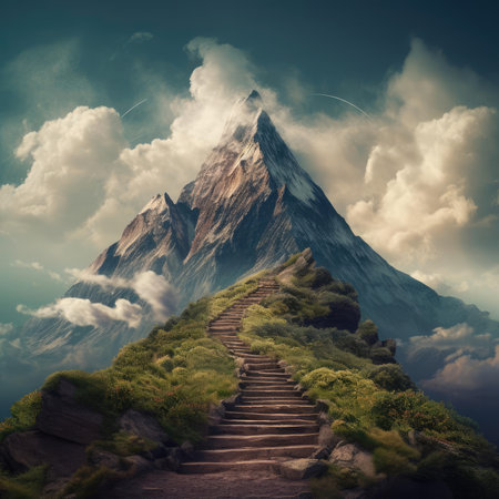 A high mountain with a path leading to the topの素材