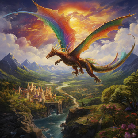 Fantasy dragon in a beautiful landscapeの素材
