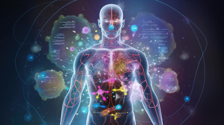 Figure of a man consisting of medical elementsの素材